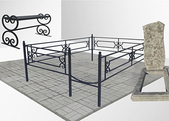 Полный комплект для могилы - оградка, лавочка, брусчатка, бордюр, фундаментная плита, бетонный памятник в Биробиджане